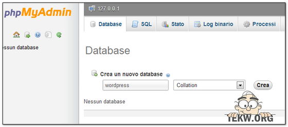 Creazione database PHPMyAdmin